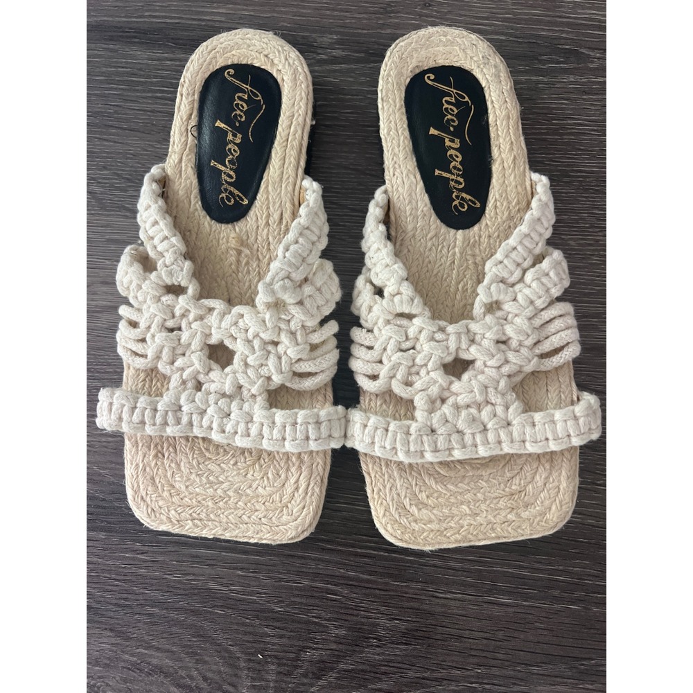 Free People Macrame Slide Sandals Cream Rope Jute Espadrille Lug Sole Size 36.5